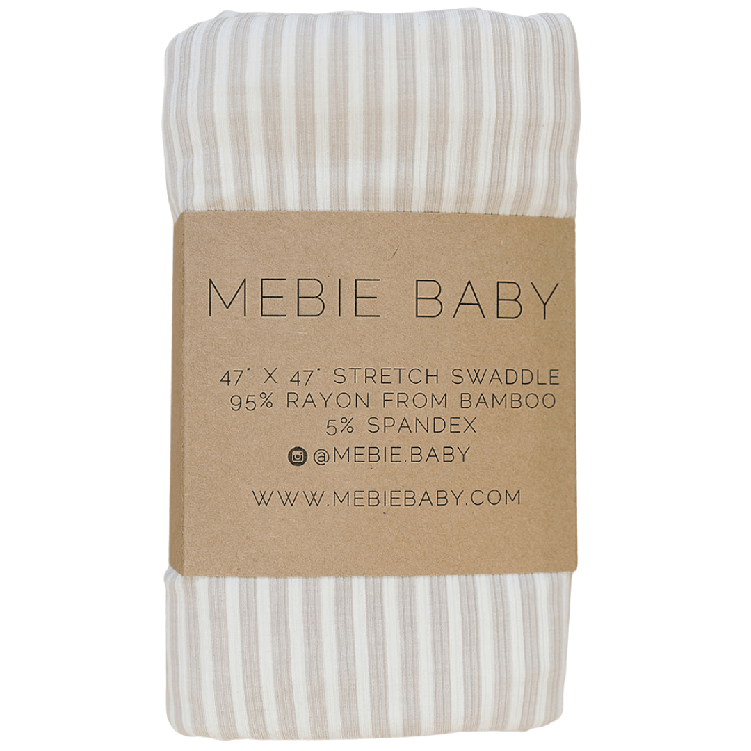 Mebie Baby Taupe Stripe Ribbed Bamboo Stretch Swaddle - 