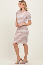 PinkBlush Taupe Striped Short Sleeve T Shirt Dress for Stylish Women - 