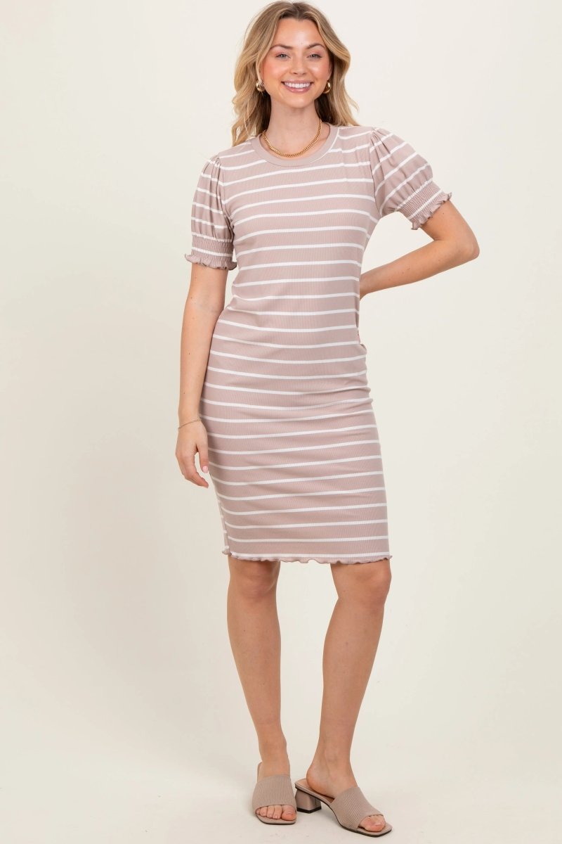 PinkBlush Taupe Striped Short Sleeve T Shirt Dress for Stylish Women - 