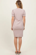 PinkBlush Taupe Striped Short Sleeve T Shirt Dress for Stylish Women - 