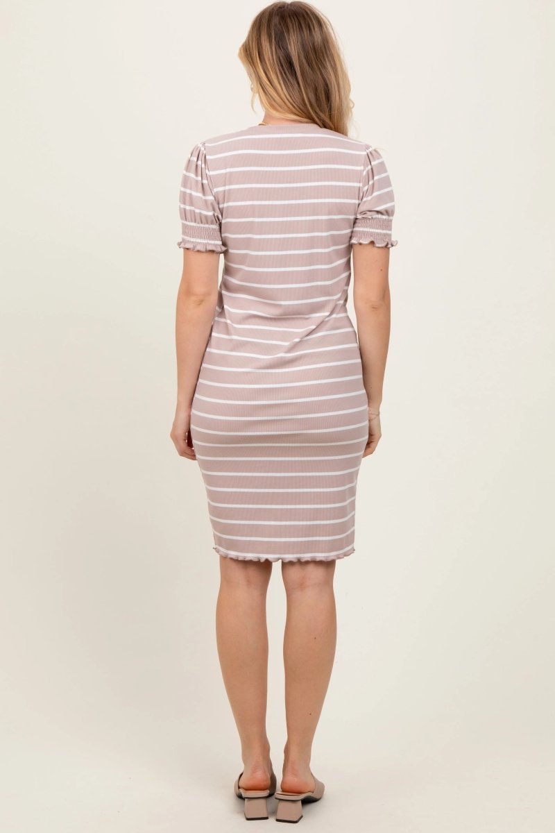 PinkBlush Taupe Striped Short Sleeve T Shirt Dress for Stylish Women - 