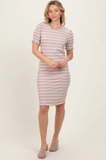 PinkBlush Taupe Striped Short Sleeve T Shirt Dress for Stylish Women - 