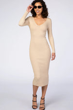 PinkBlush Taupe V - Neck Long Sleeve Fitted Maternity Maxi Dress - 