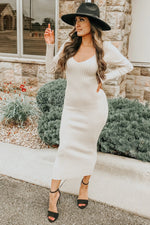 PinkBlush Taupe V - Neck Long Sleeve Fitted Maxi Dress - 