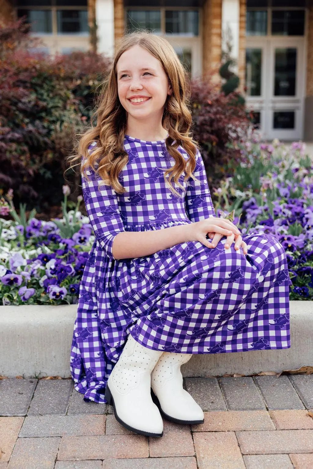 Mila & Rose ® TCU Plaid Frog 3/4 Sleeve Pocket Twirl Dress - 
