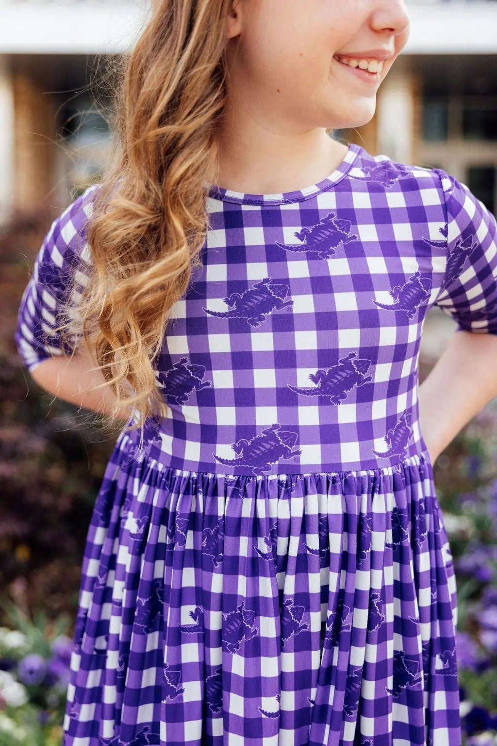 Mila & Rose ® TCU Plaid Frog 3/4 Sleeve Pocket Twirl Dress - 