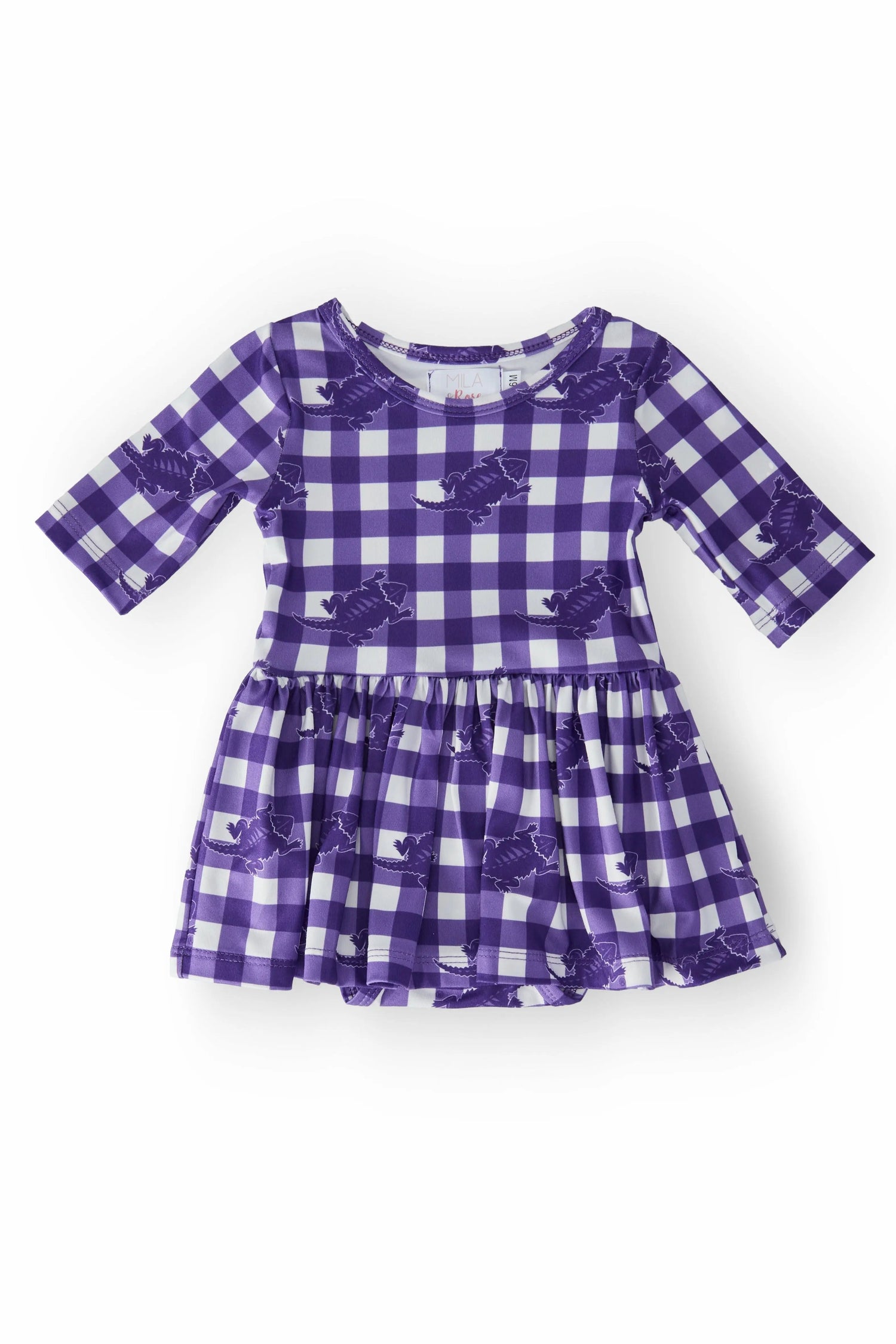 Mila & Rose ® TCU Plaid Frog 3/4 Sleeve Twirl Bodysuit - 
