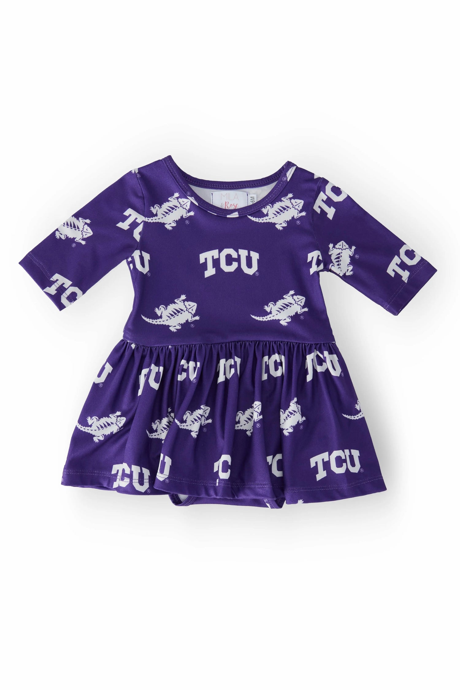 Mila & Rose ® TCU Purple Frog 3/4 Sleeve Twirl Bodysuit - 