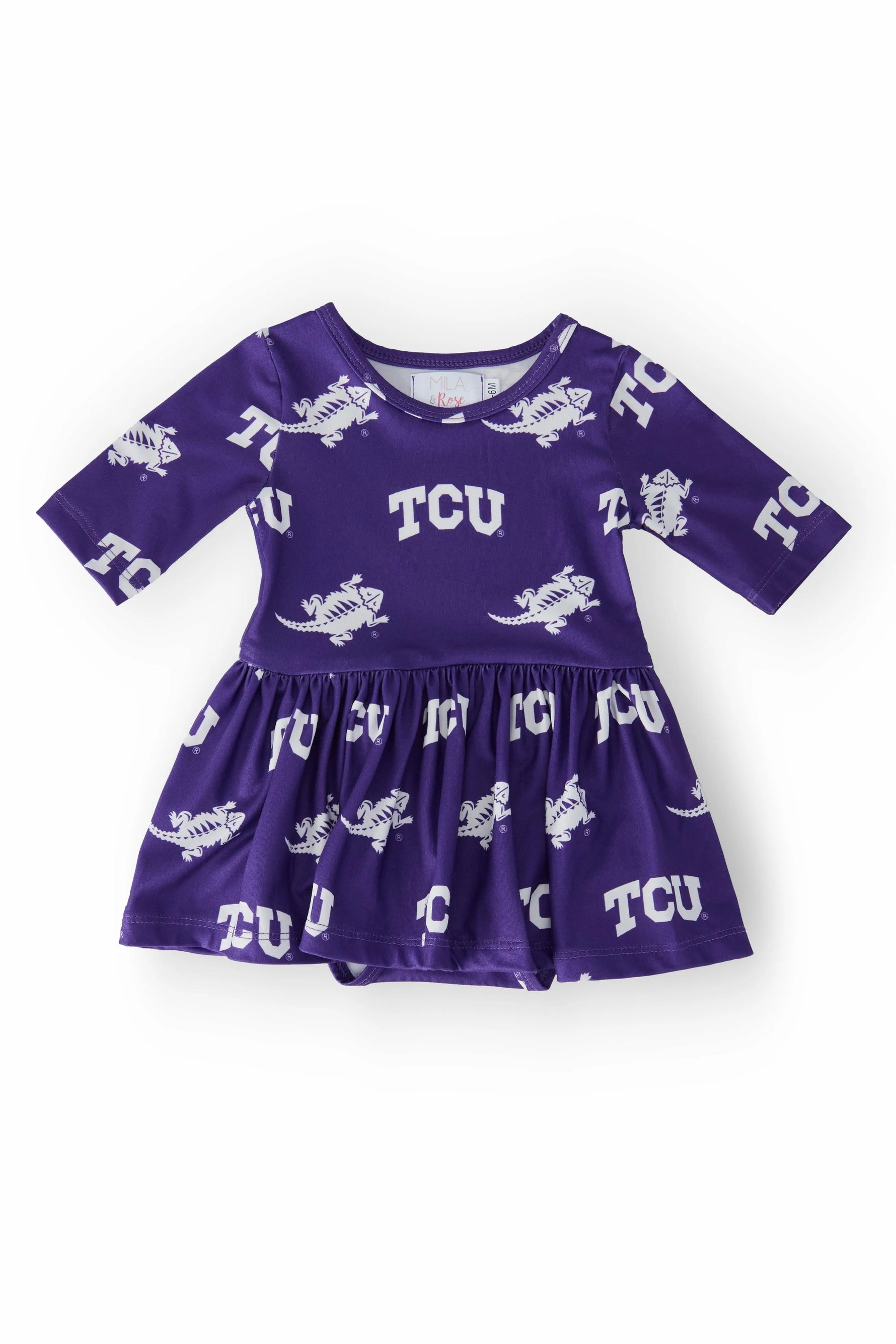 Mila & Rose ® TCU Purple Frog 3/4 Sleeve Twirl Bodysuit - 