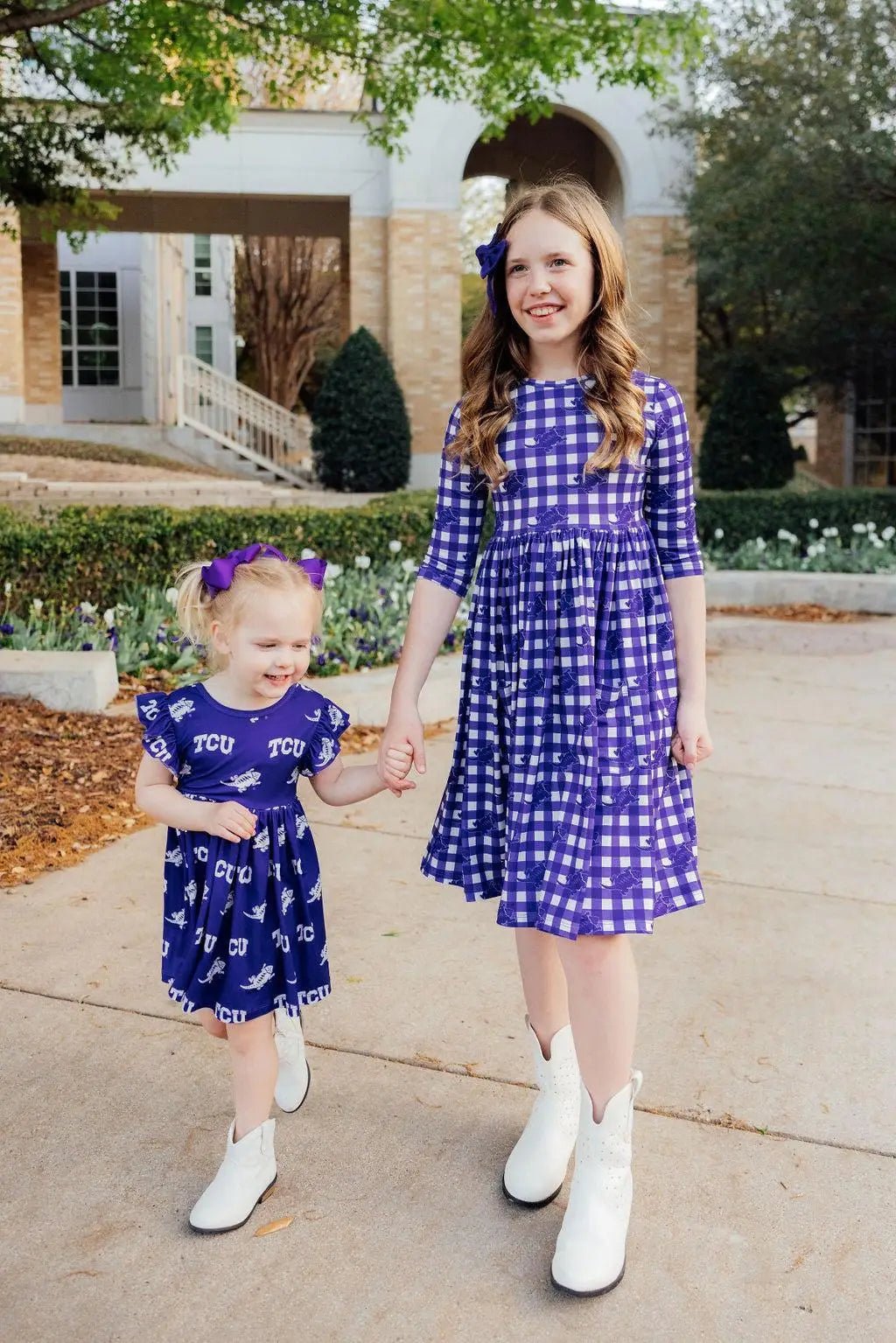 Mila & Rose ® TCU Purple Frog Flutter Twirl Dress For Girls Game Day Spirit Day - 