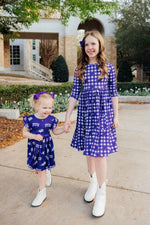 Mila & Rose ® TCU Purple Frog Flutter Twirl Dress For Girls Game Day Spirit Day - 