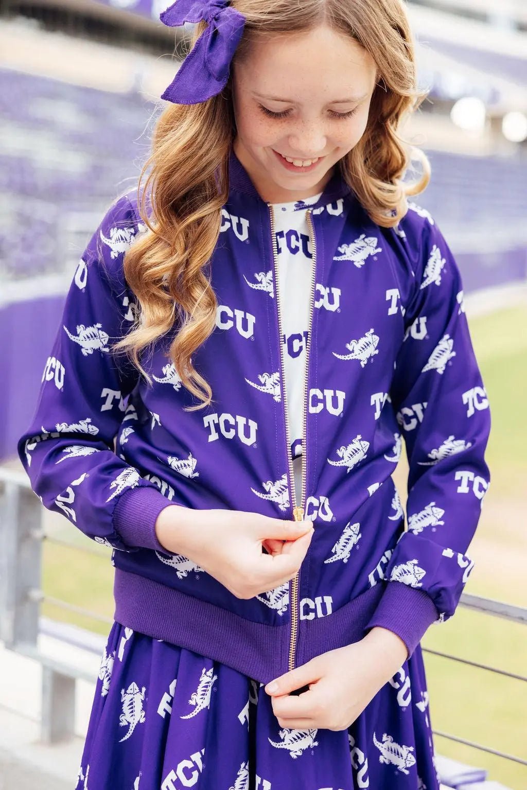 TCU Purple Frog Satin Jacket - Sleeve, Pink, Purple, Long-sleeved T-shirt, Nightwear | Everetts Place