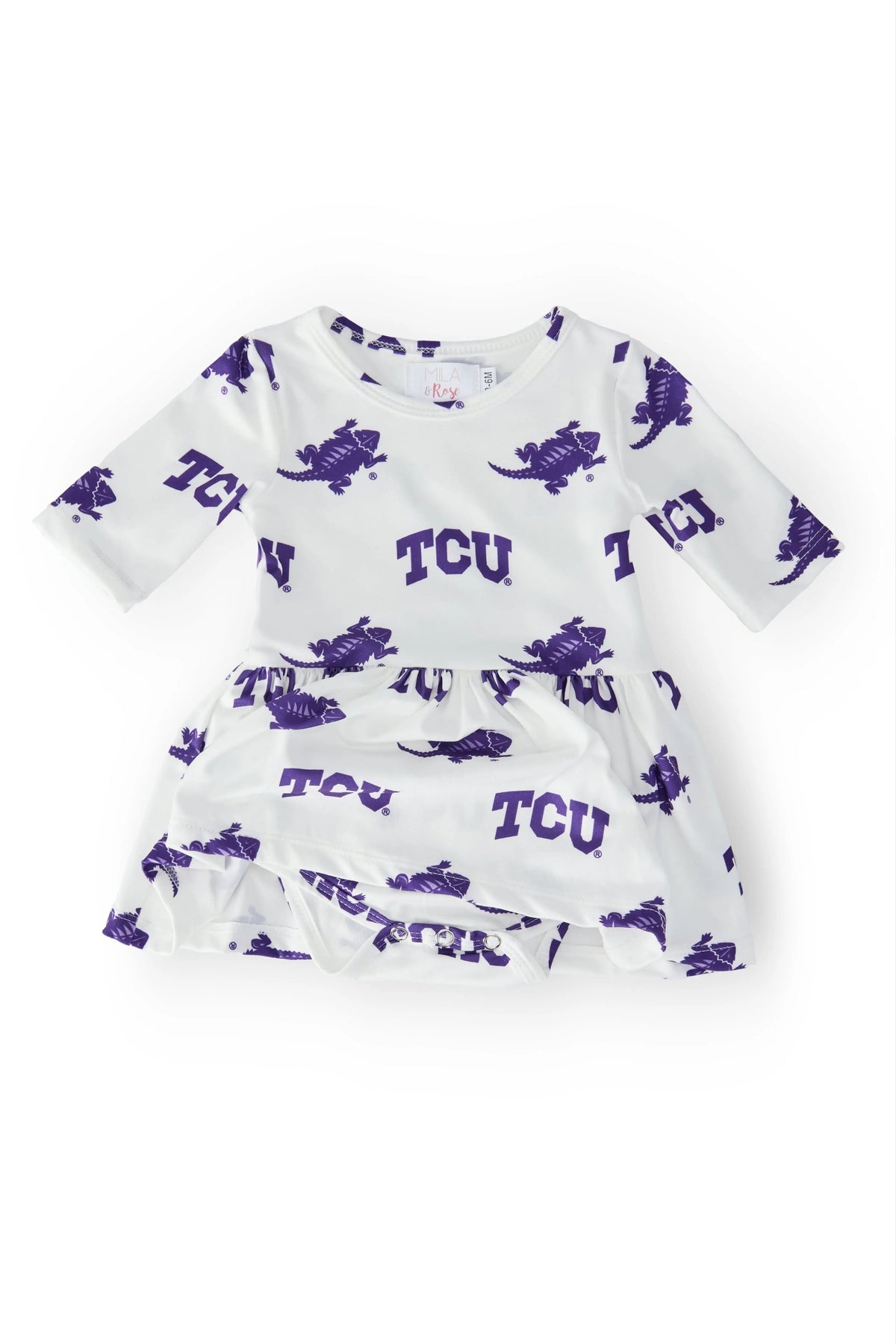 Mila & Rose ® TCU White Frog 3/4 Sleeve Twirl Bodysuit - 