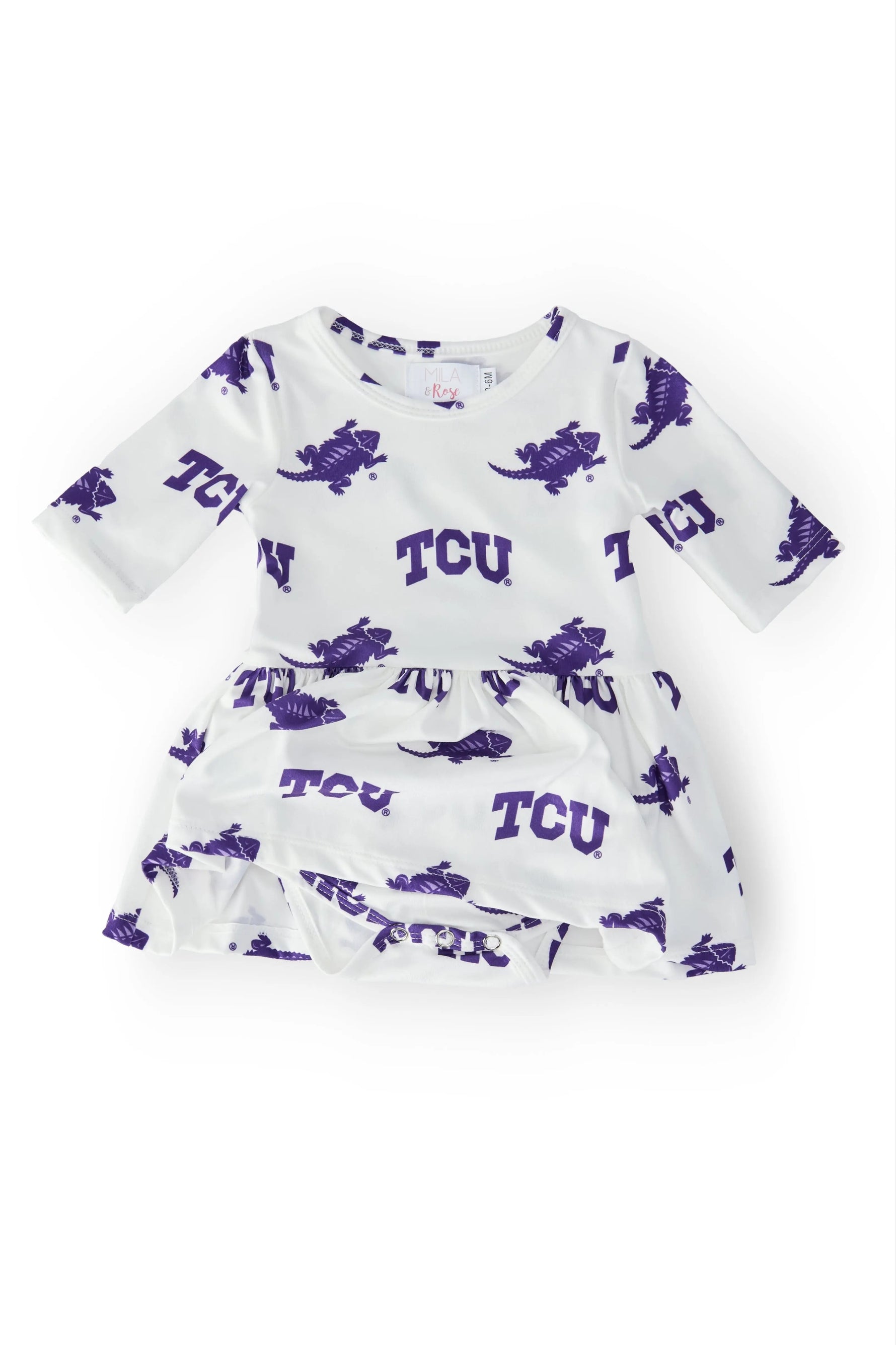 Mila & Rose ® TCU White Frog 3/4 Sleeve Twirl Bodysuit - 