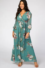 PinkBlush Teal Floral Chiffon Maternity Maxi Dress - 