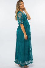 PinkBlush Teal Lace Mesh Overlay Maternity Maxi Dress - 