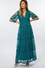 Teal Lace Mesh Overlay Maternity Maxi Dress - Textile, Dress, One-piece garment, Day Dress, Fashion design | Everetts Place