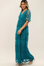 PinkBlush Teal Lace Mesh Overlay Maxi Dress - 