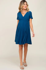PinkBlush Teal Pleated Maternity/Nursing Dress - 