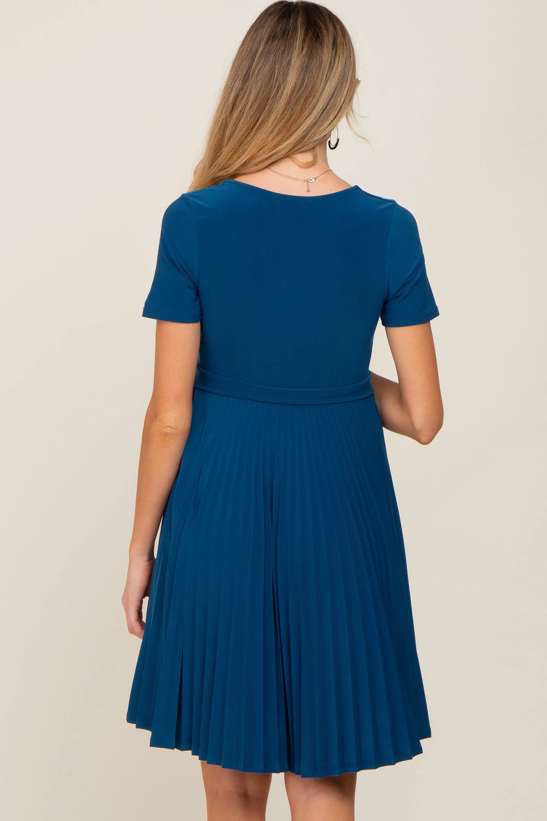 PinkBlush Teal Pleated Maternity/Nursing Dress - 