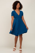 PinkBlush Teal Pleated Maternity/Nursing Dress