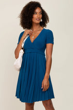 PinkBlush Teal Pleated Maternity/Nursing Dress - 