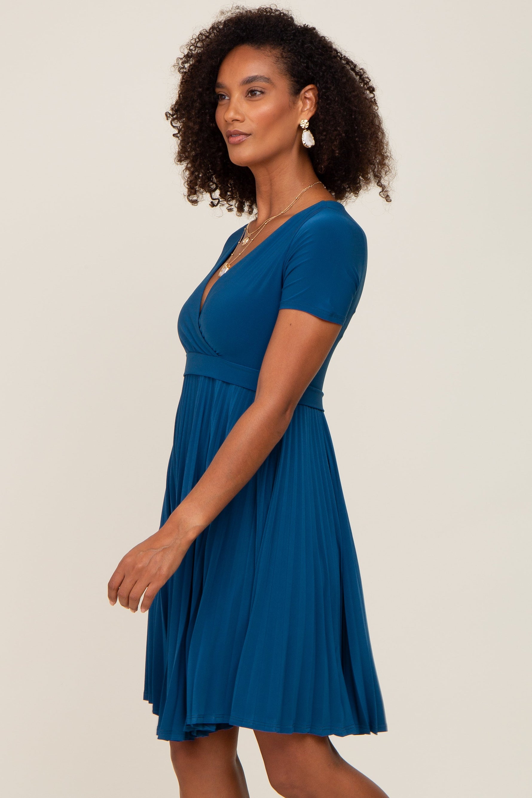 PinkBlush Teal Pleated Maternity/Nursing Dress