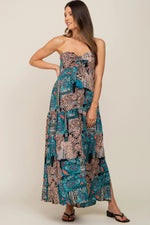 Teal Printed Halter Tassel Front Tie Maternity Maxi Dress - Fashion, Dress, Day Dress, One-piece garment, Cocktail dress | Everetts Place