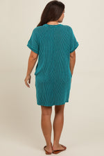 PinkBlush Teal Ribbed Rolled Cuff Maternity Dress