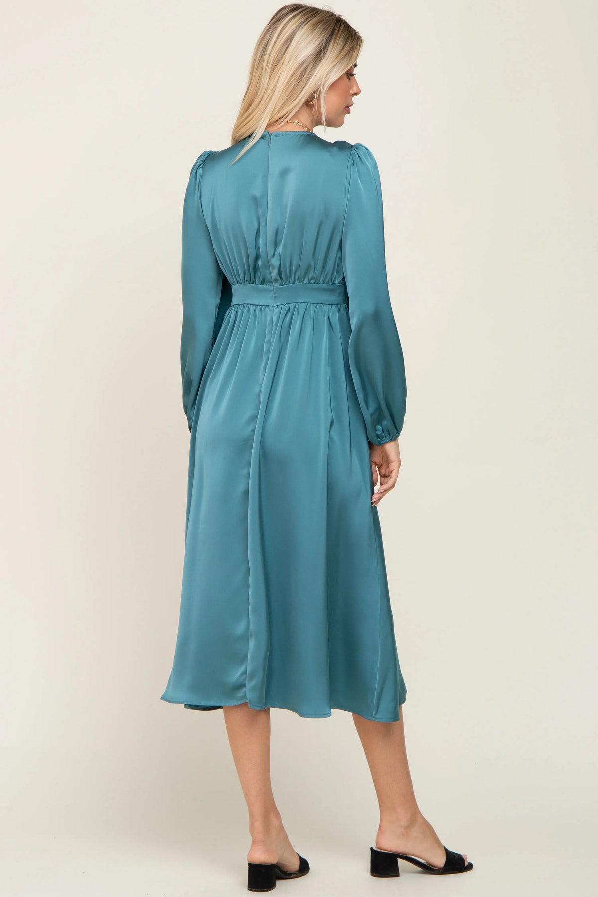 PinkBlush Teal Satin Tie Front Cutout Midi Dress - 