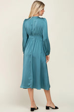 PinkBlush Teal Satin Tie Front Cutout Midi Dress - 