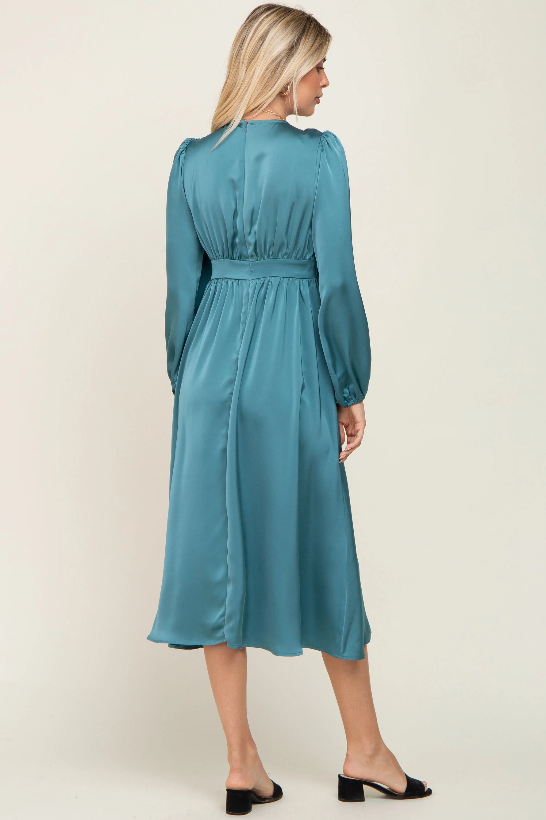 PinkBlush Teal Satin Tie Front Cutout Midi Dress - 