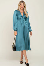 PinkBlush Teal Satin Tie Front Cutout Midi Dress - 