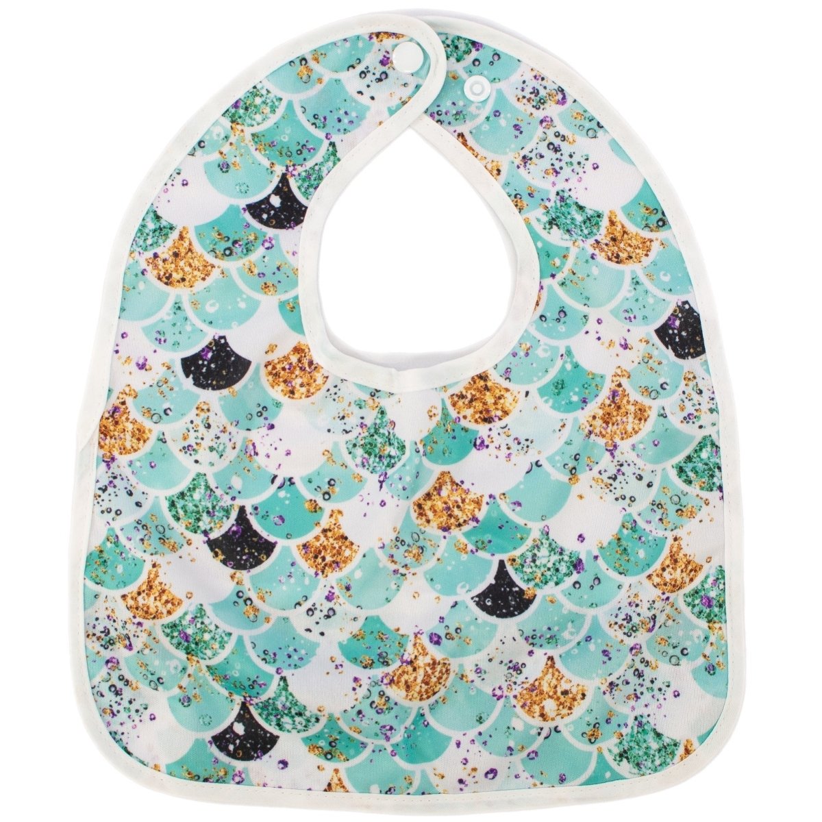 Texas Tushies Teal Scales Adjustable Flip Bib with Food Catching Pocket for Toddlers - 