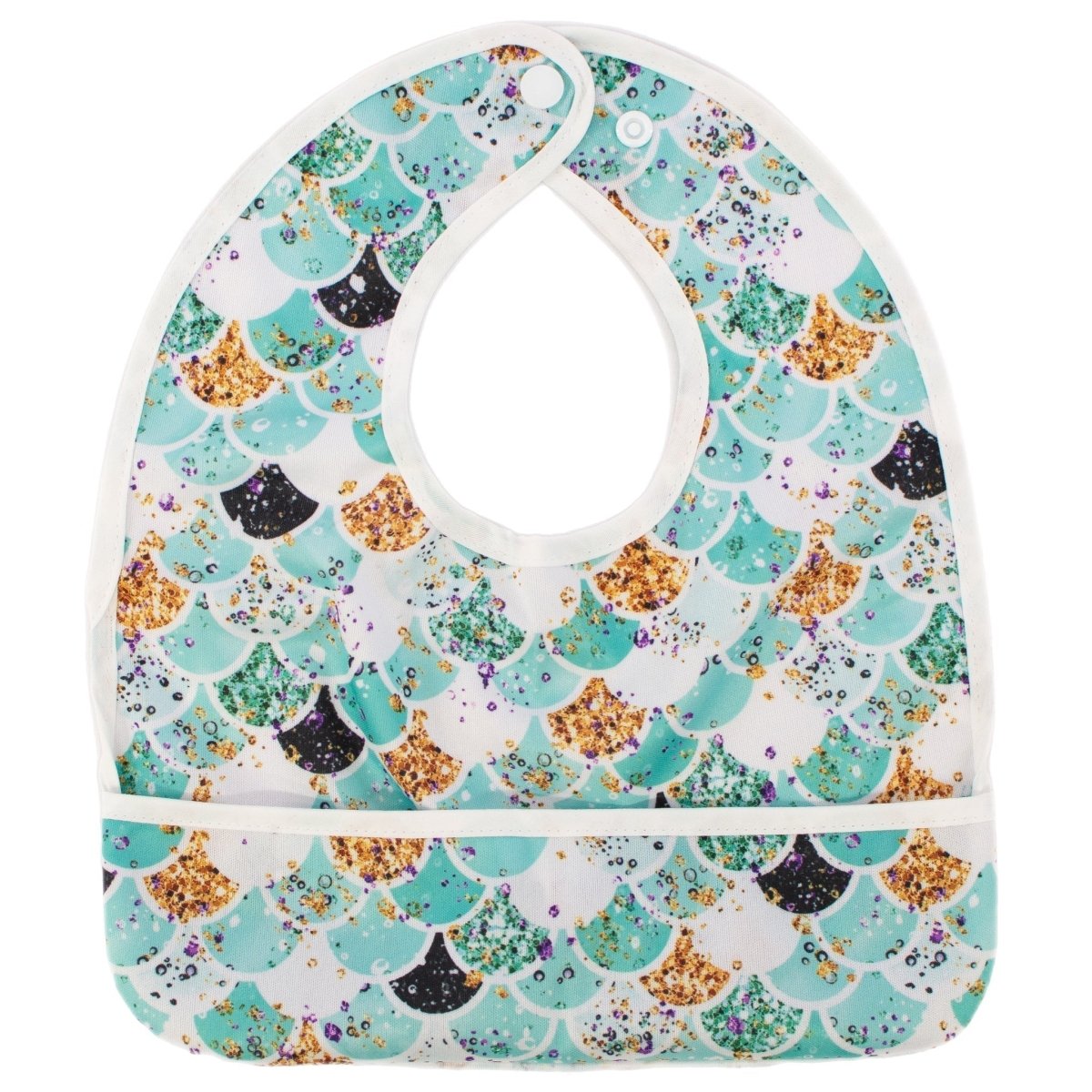 Texas Tushies Teal Scales Adjustable Flip Bib with Food Catching Pocket for Toddlers - 