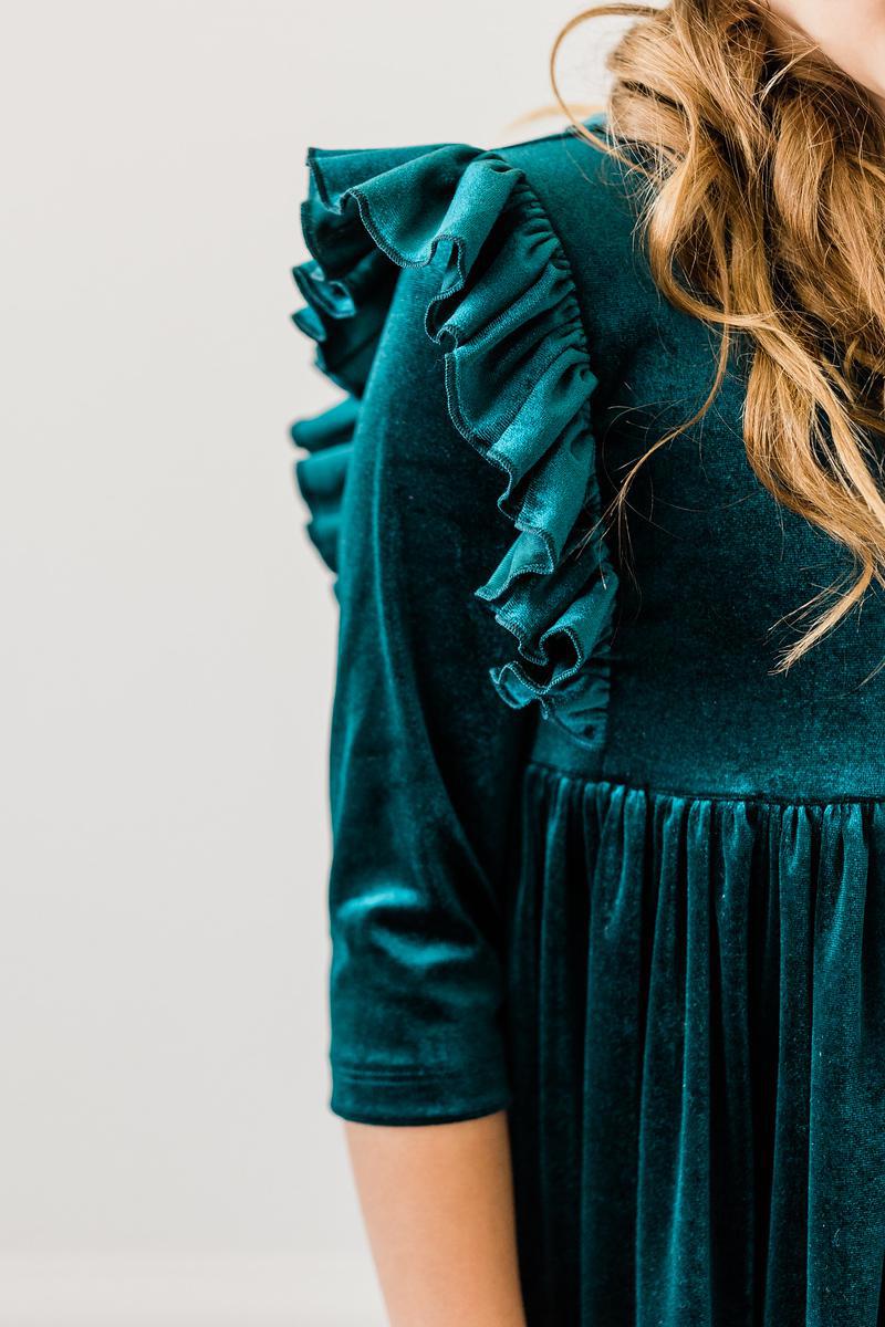 Mila & Rose ® Teal Velvet Ruffle Twirl Dress - 
