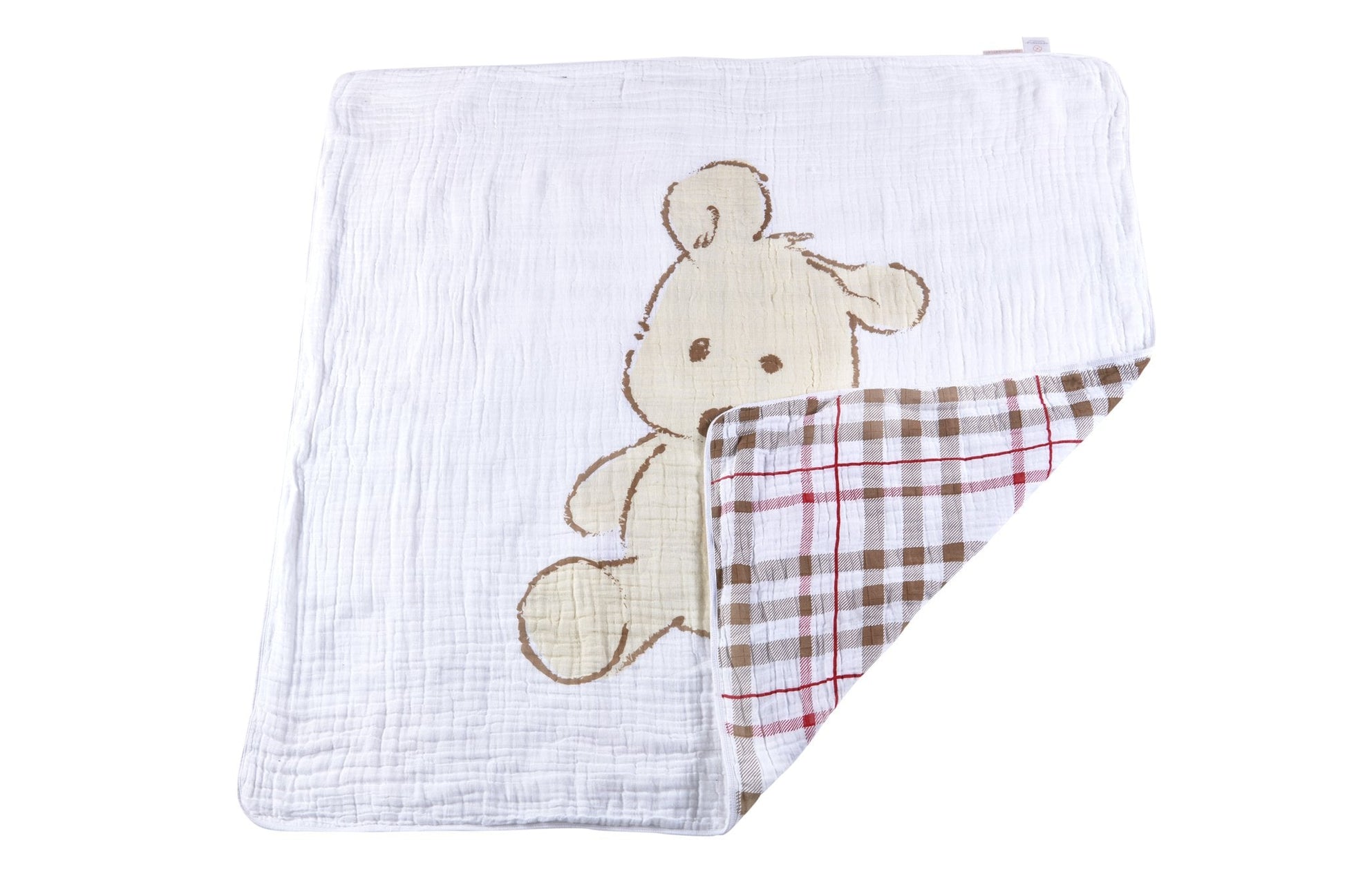 Teddy Bear Plaid Cotton Muslin Blanket for Kids Cozy Soft Breathable Four Layer Design Newcastle Classics