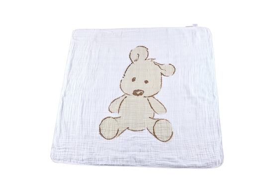 Teddy Bear Plaid Cotton Muslin Blanket for Kids Cozy Soft Breathable Four Layer Design Newcastle Classics
