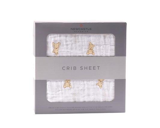 Teddy Bear Cotton Muslin Crib Sheet Soft Breathable Comfort 28x52 Inches Newcastle Classics