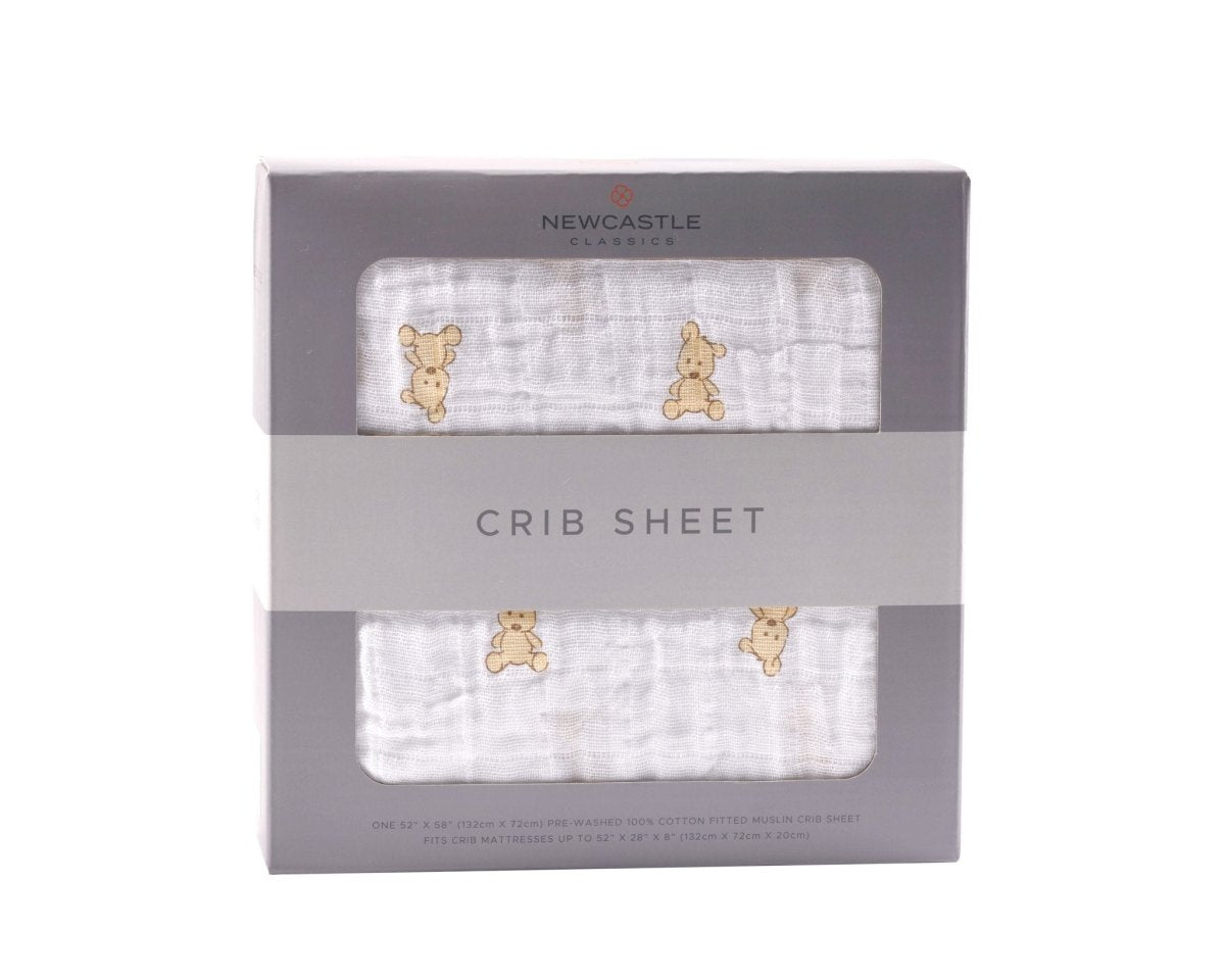 Newcastle Classics Teddy Bear Cotton Muslin Crib Sheet with Soft Breathable Comfort for Babies - 
