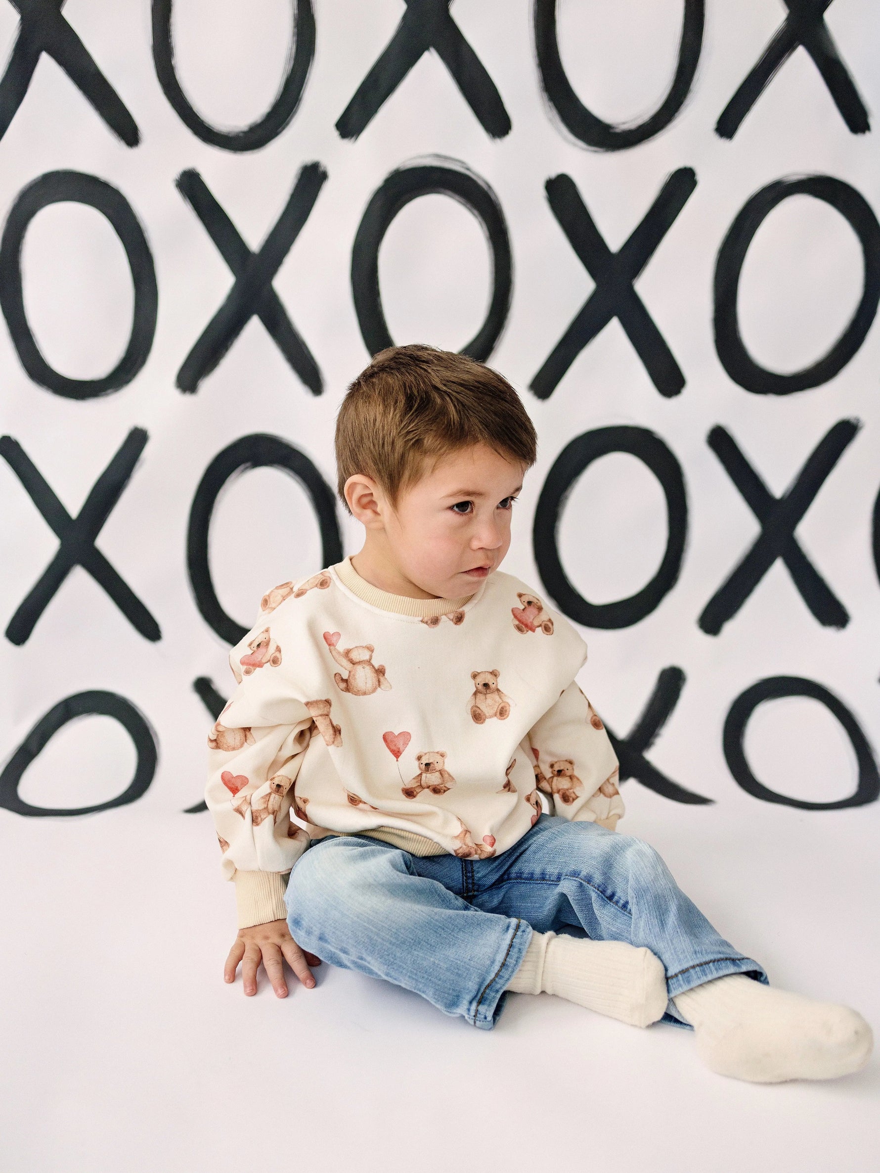 Little Joy Co. Teddy Bear Hearts Crewneck Sweatshirt - 