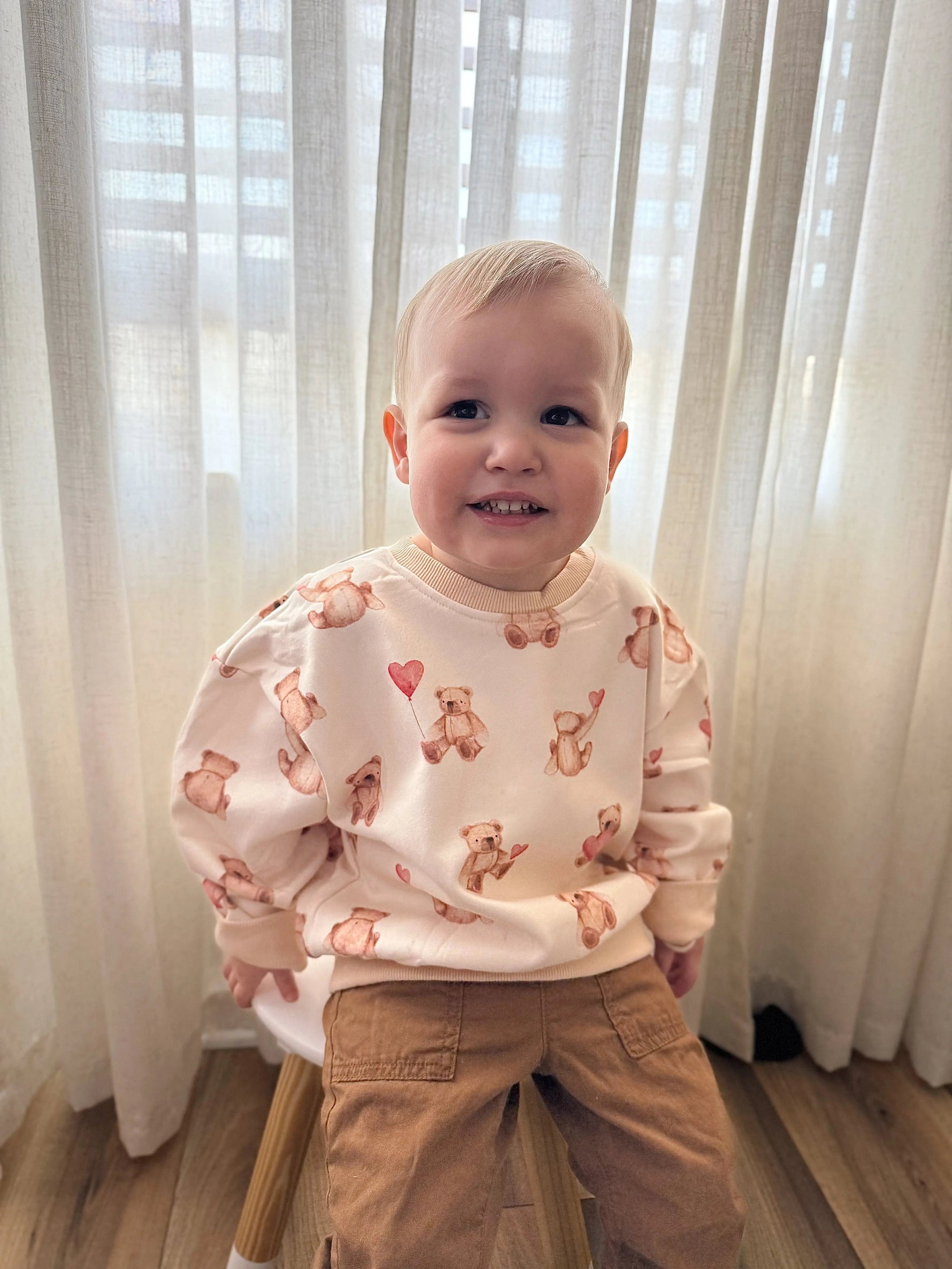 Little Joy Co. Teddy Bear Hearts Crewneck Sweatshirt - 