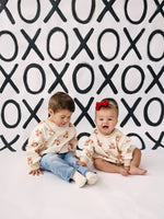 Little Joy Co. Teddy Bear Hearts Plaid Sweatshirt Romper for Baby and Toddler - 