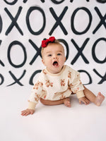 Little Joy Co. Teddy Bear Hearts Plaid Sweatshirt Romper for Baby and Toddler - 