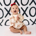 Little Joy Co. Teddy Bear Hearts Plaid Sweatshirt Romper for Baby and Toddler - 