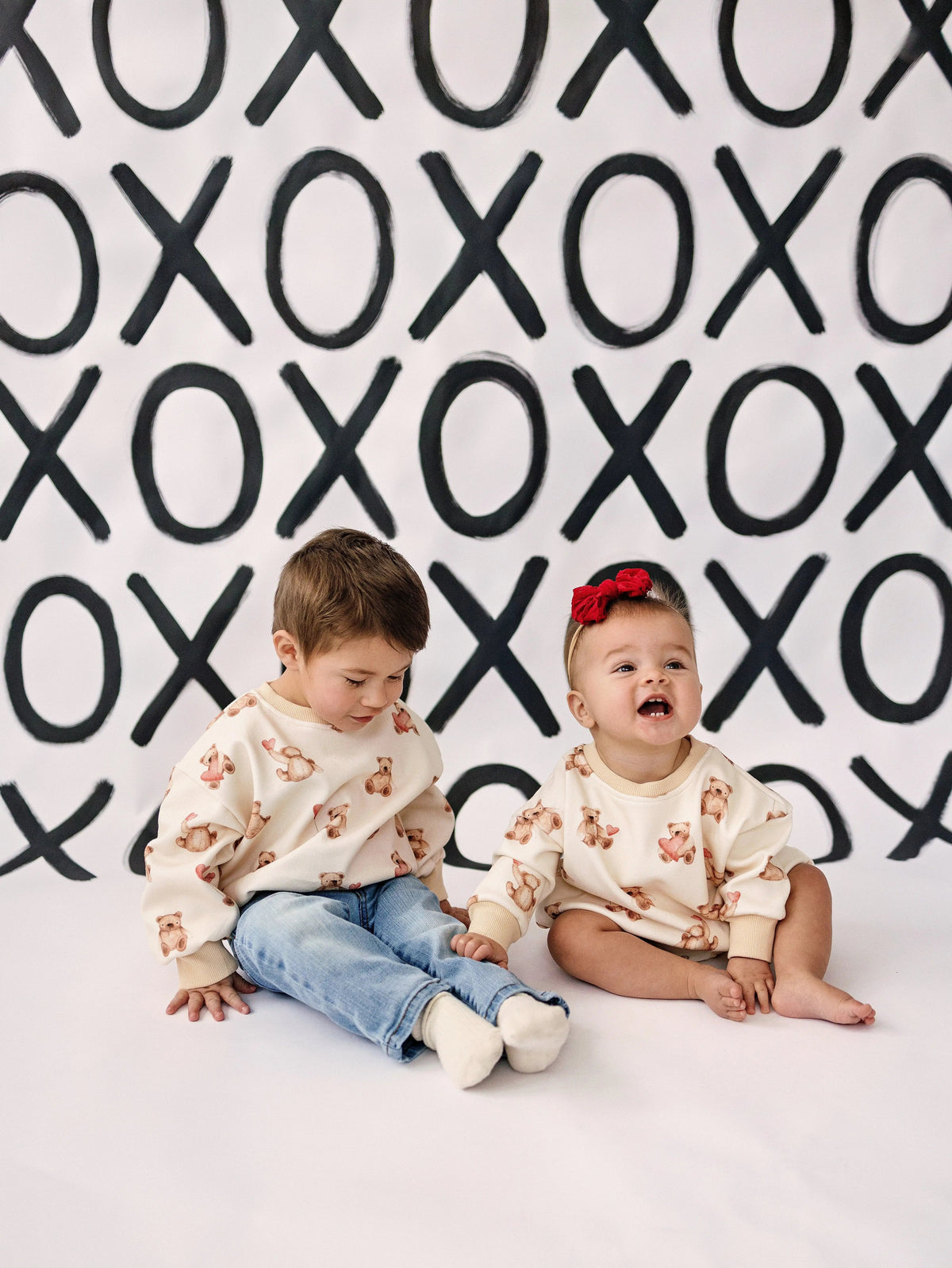 Little Joy Co. Teddy Bear Hearts Plaid Sweatshirt Romper for Baby and Toddler - 