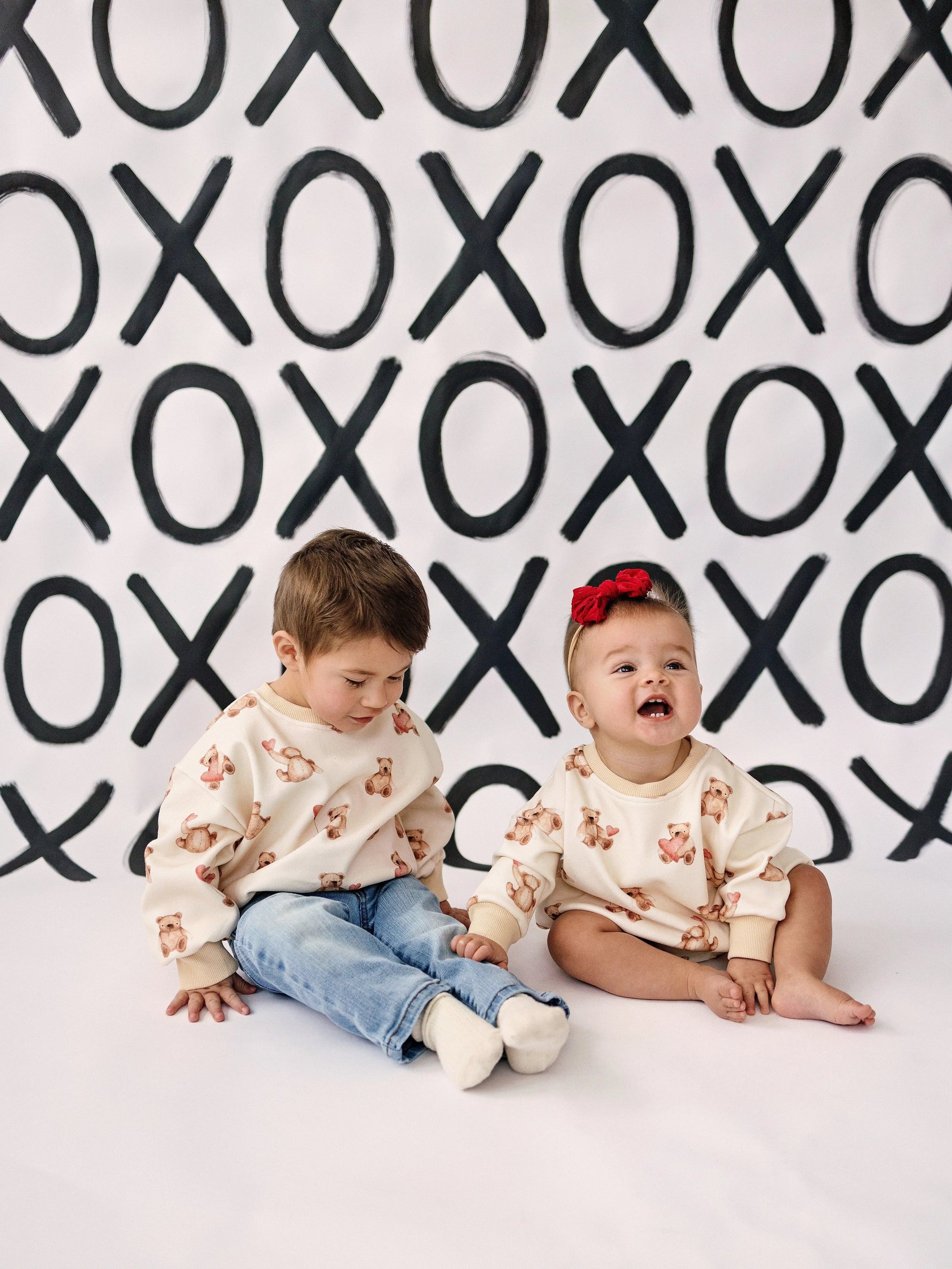 Little Joy Co. Teddy Bear Hearts Plaid Sweatshirt Romper for Baby and Toddler - 