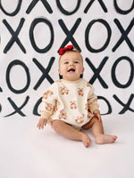 Little Joy Co. Teddy Bear Hearts Plaid Sweatshirt Romper for Baby and Toddler - 
