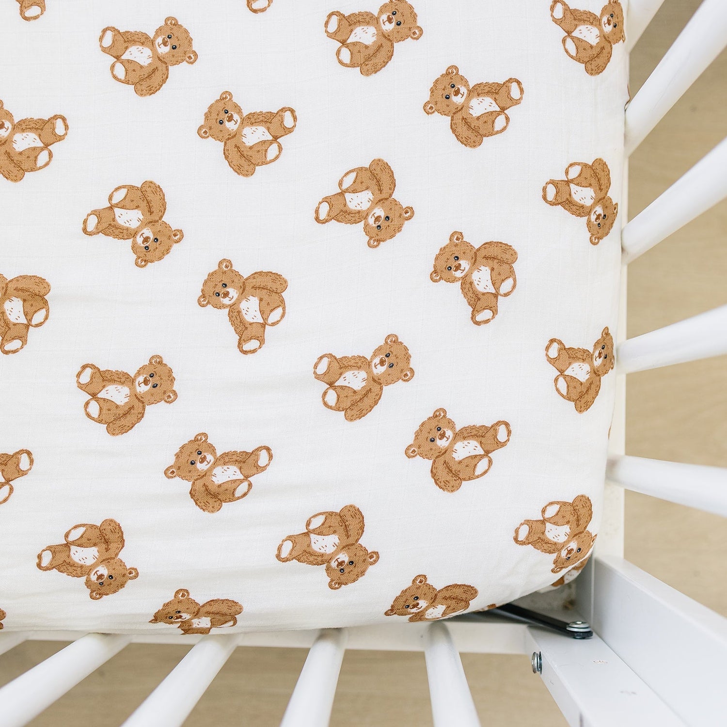 Mebie Baby Teddy Bear Muslin Crib Sheet Neutral Design For Baby Nursery - 