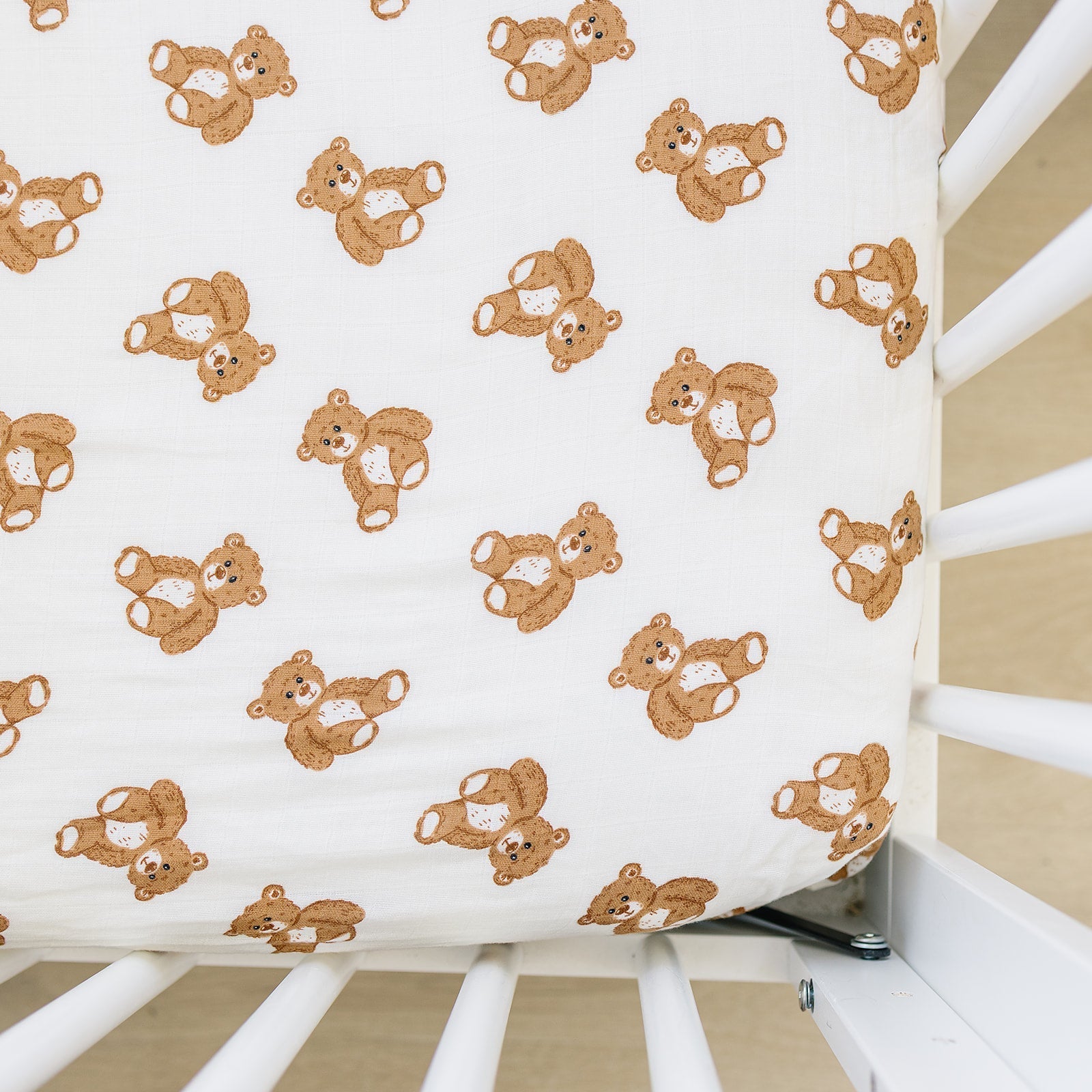 Mebie Baby Teddy Bear Muslin Crib Sheet Neutral Design For Baby Nursery - 